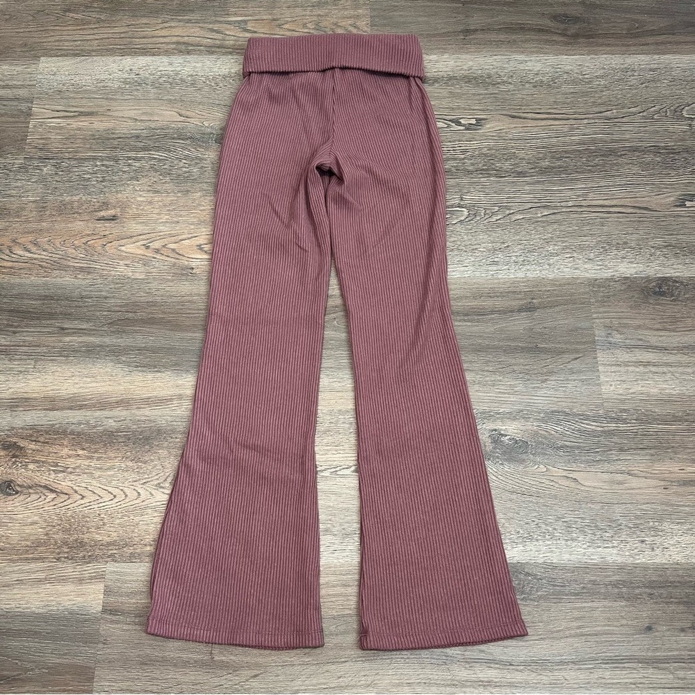 Wild Fable Ribbed Flare Pants in Pink Mauve Wide Leg Foldover Waist XS - Picture 3 of 6